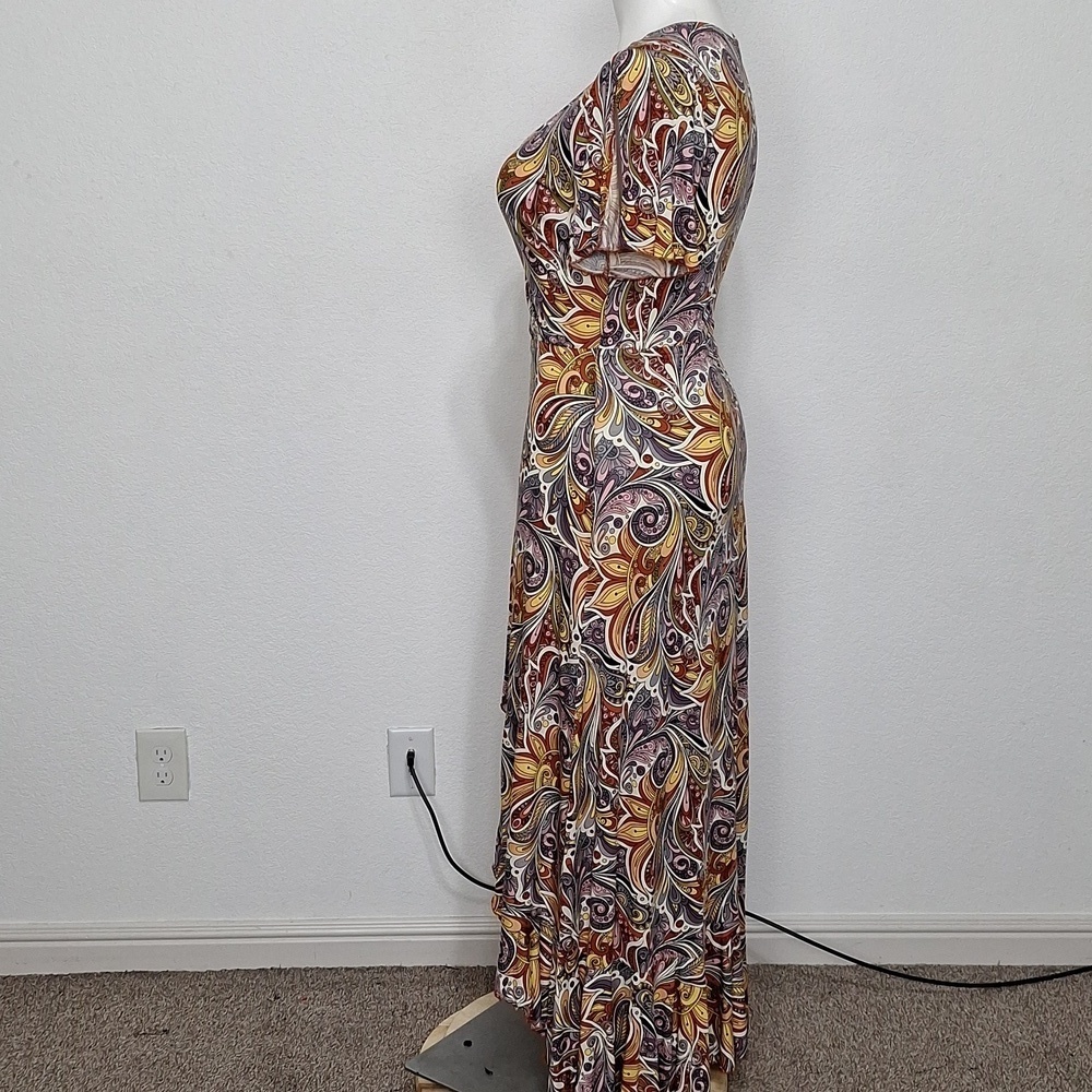 Lascana Multicolor Bohemian Feminine V-Neck Mock Wrap Print Maxi Dress Size 8 - Picture 6 of 16